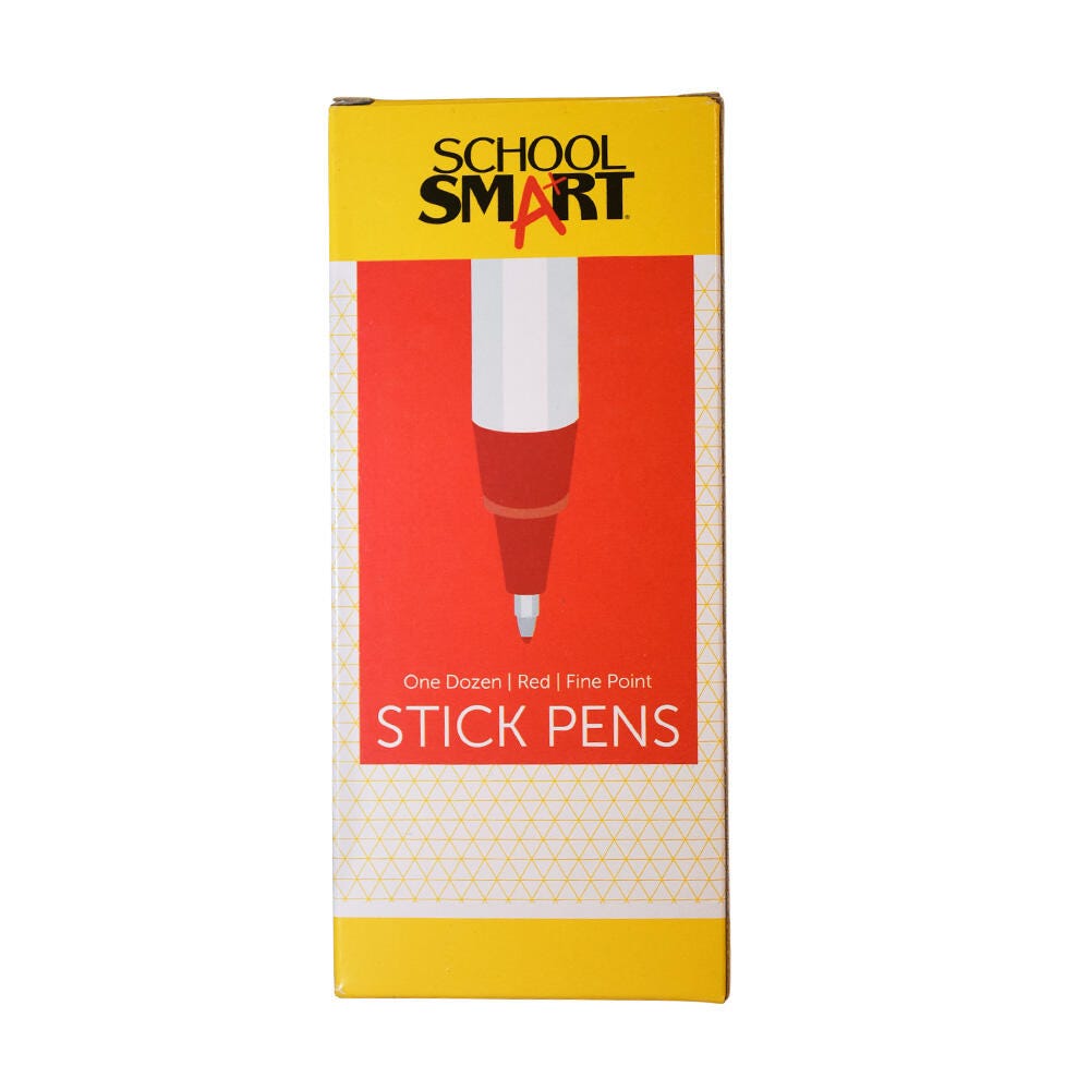 School Smart Round Stick Pen, Fine Tip, Red, Pack of 12 038163